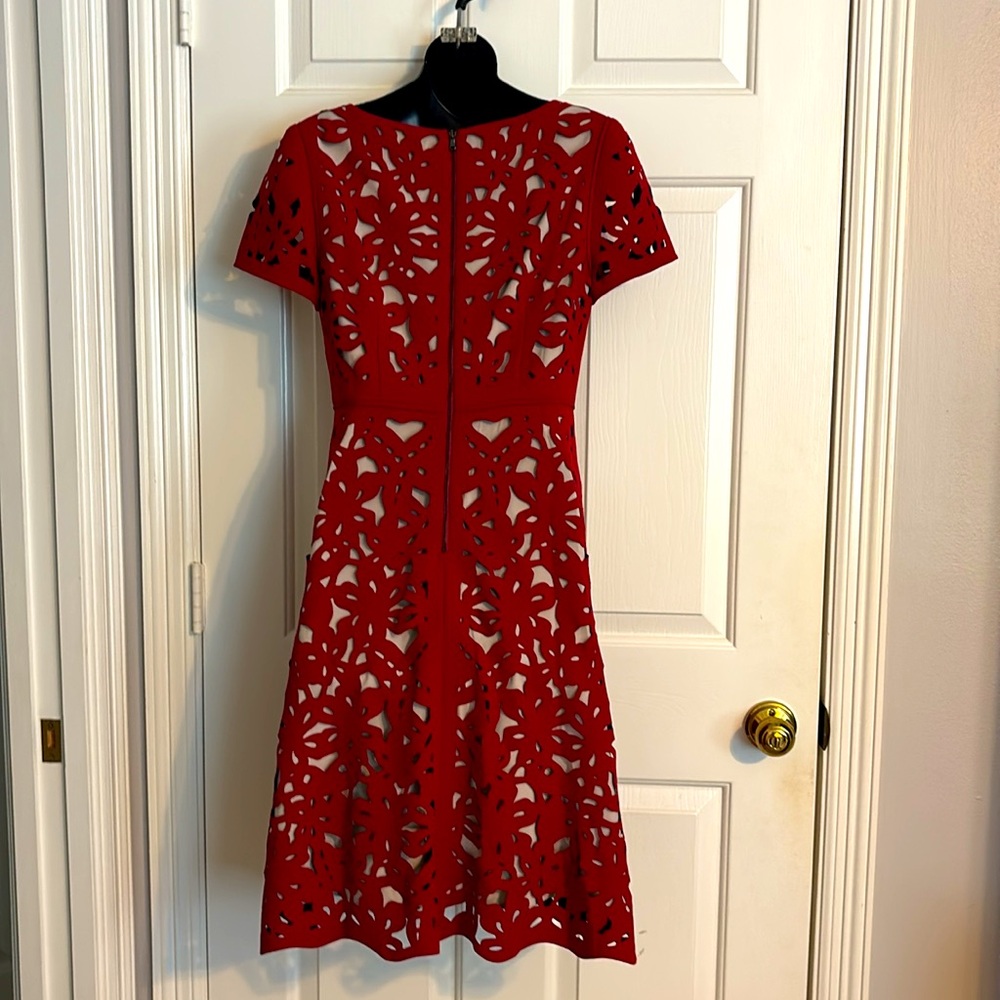 Anthropologie Moulinette Soeurs Red Laser Cut Dress Size 4 - Picture 2 of 7